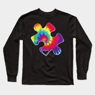 Cool Autism Awareness Autism Mom Dad Tie Dye Puzzle Art Long Sleeve T-Shirt